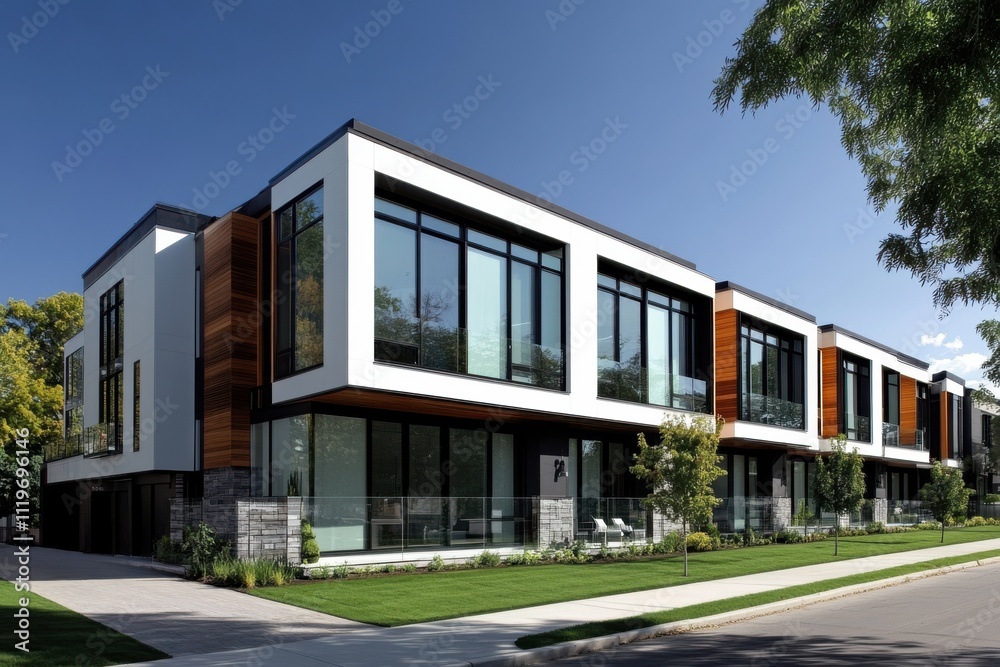 Modern townhouses minimalist architecture white and black exterior Modern townhouses minimalist architecture white and black exterior