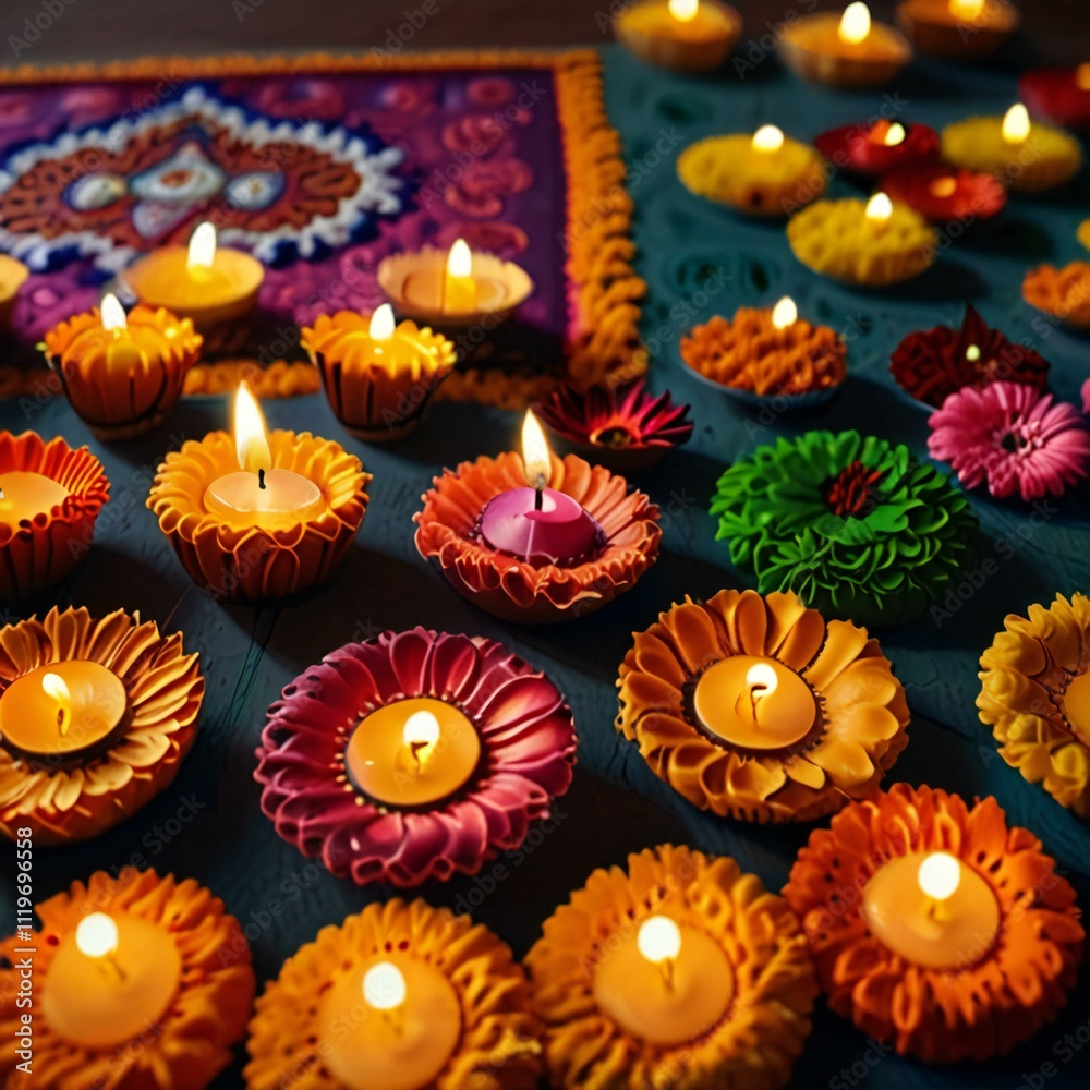 candles and flowers in the garden