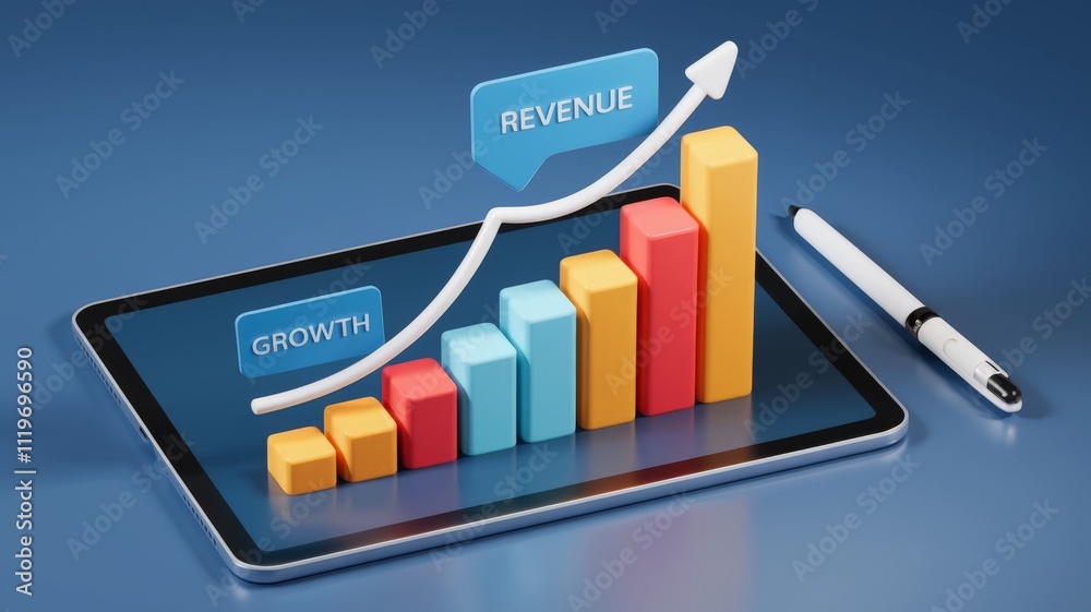 Electronic device with business analysis graph, technology and business concept.