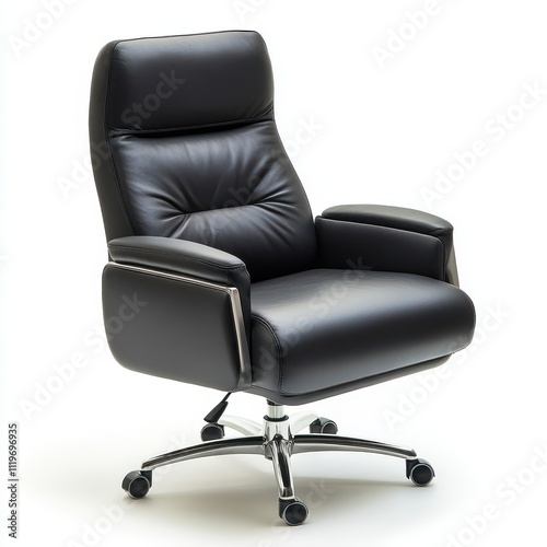 Office chair black leather executive style ergonomic design