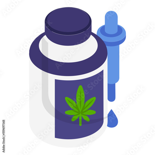 sativa-dominant hash oil isometric concept, Concentrated weed liquid with Dropper vector icon design, Cannabis and marijuana symbol, thca and cbda sign, recreational herbal drug stock illustration
