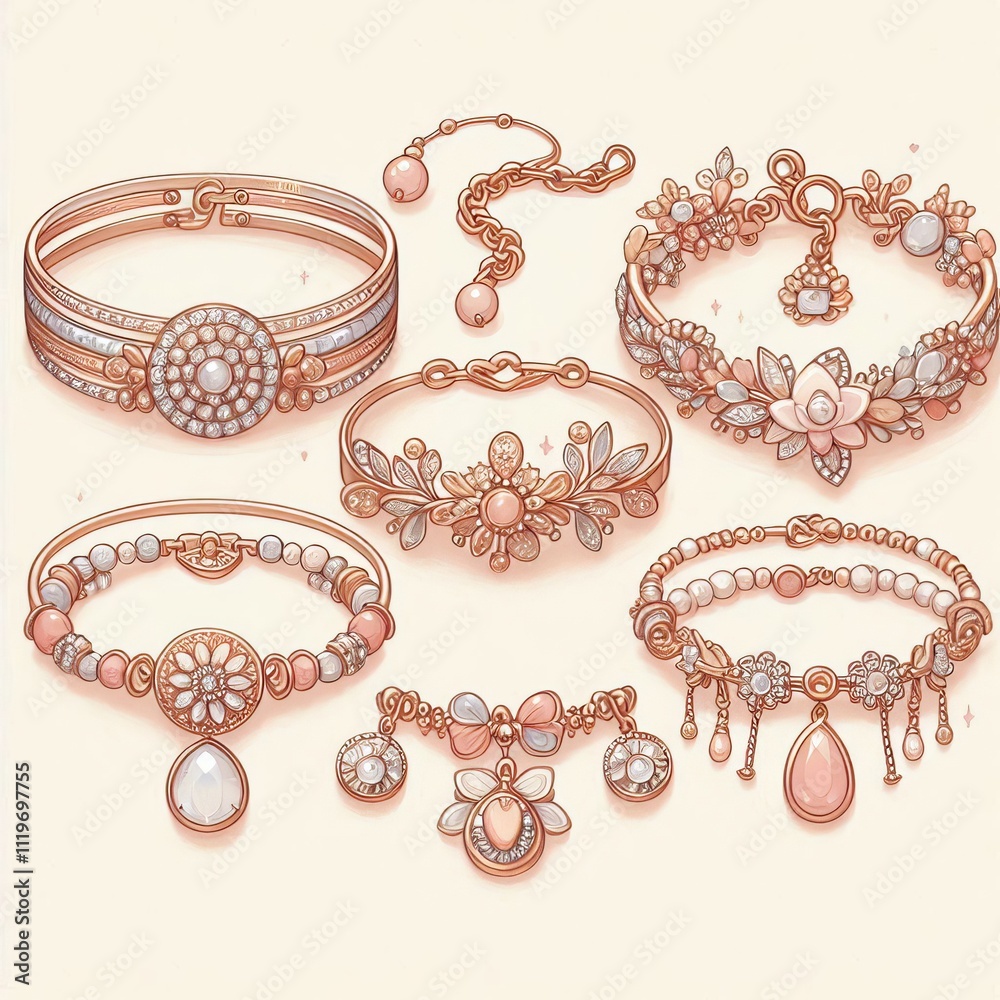 Illustration Name Elegant Bracelet Set Illustration Name Elegant Bracelet Set