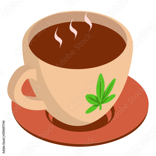 weed tea or cannabis-infused drink isometric concept, ganja tea or decoction vector icon design, Cannabis and marijuana symbol, thca and cbda sign, recreational herbal drug stock illustration