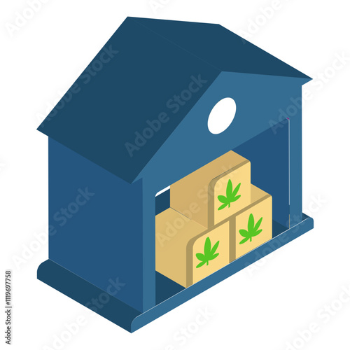 Hemp or Weed Barn isometric concept, Hash Manufacturers and Suppliers vector icon design, Cannabis and marijuana symbol, thca and cbda sign, recreational herbal drug stock illustration
