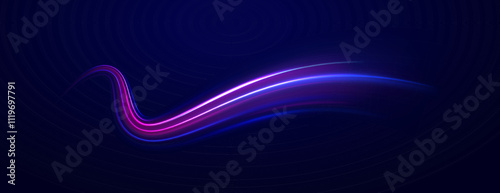 Creative vector illustration of flying cosmic meteor, planetoid, comet, fireball isolated on transparent background. Effect, png, wave,neon,line. Light arc in neon colors, in the form of a turn.