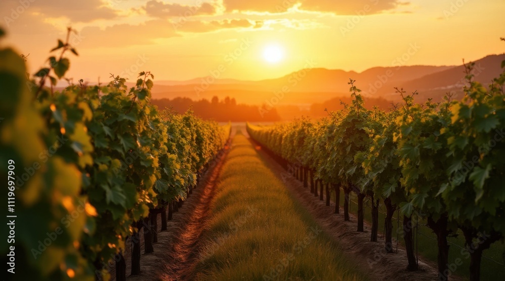 Fototapeta premium Golden Sunset Vineyard