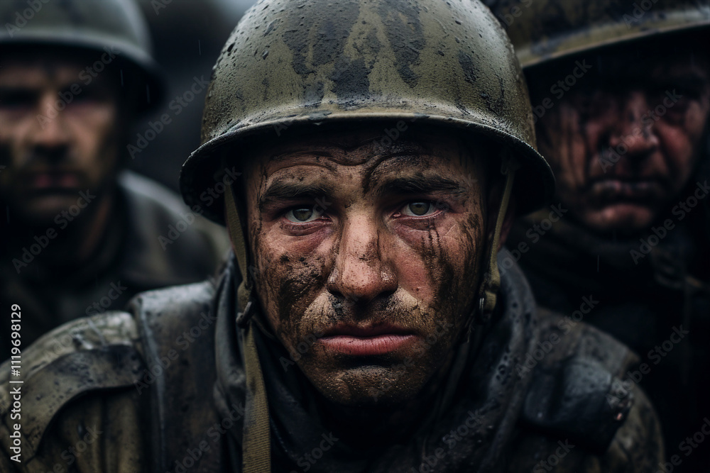 Generated with ai image close up portrait of an injured soldiers face after bomb explosion Generated with ai image close up portrait of an injured soldiers face after bomb explosion