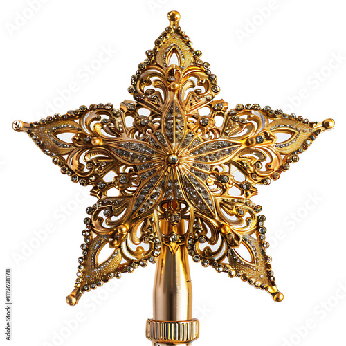 Elegant Golden Star Shaped Tree Topper with Intricate Design and Sparkling Details for Holiday Decorations and Festive Celebrations