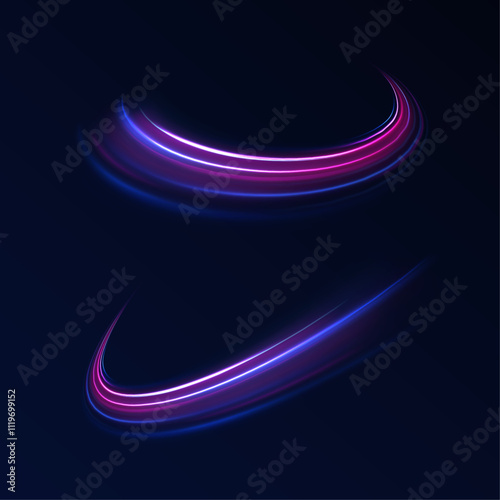 Horizontal speed lines connection vector background. Futuristic dynamic motion technology blue glowing lines air flow effect.  Racing cars dynamic flash effects city road with long exposure. 