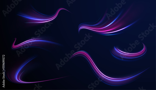 Colorful Light Trails, Long Time Exposure Motion Blur Effect. Abstract fire flare trace lens flares acceleration speed motion on night road. Acceleration speed motion on night road.