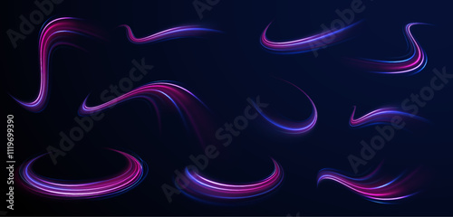 Colorful Light Trails, Long Time Exposure Motion Blur Effect. Abstract fire flare trace lens flares acceleration speed motion on night road. Acceleration speed motion on night road.