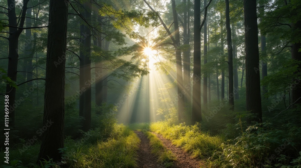 Sunlit Serenity: A Forest bathed in Golden Light Sunlit Serenity: A Forest bathed in Golden Light