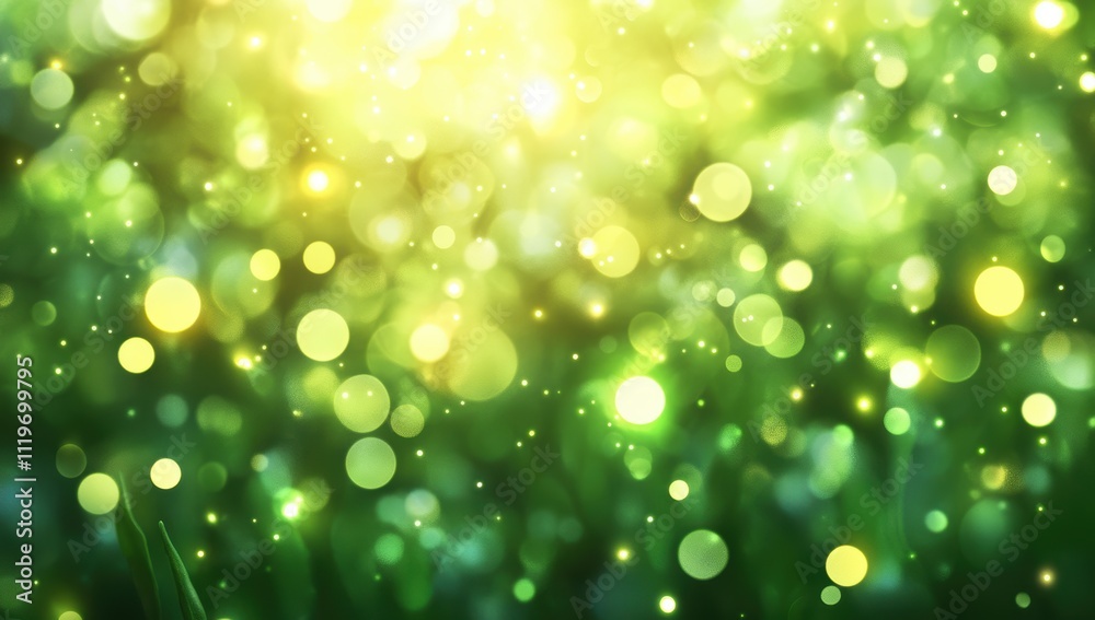 Fototapeta premium 緑の草原に光が差し込む、夢のような輝きとぼかしを楽しむ瞬間