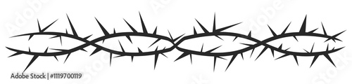 Thorn stem vine plant with spikes simple border y2k creepy branch. Barbed wire tattoo. Boundary frame. 