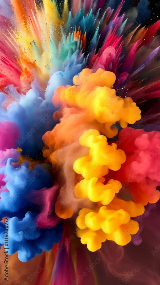Colorful powder bursting upwards in an explosive display of vibrant hues