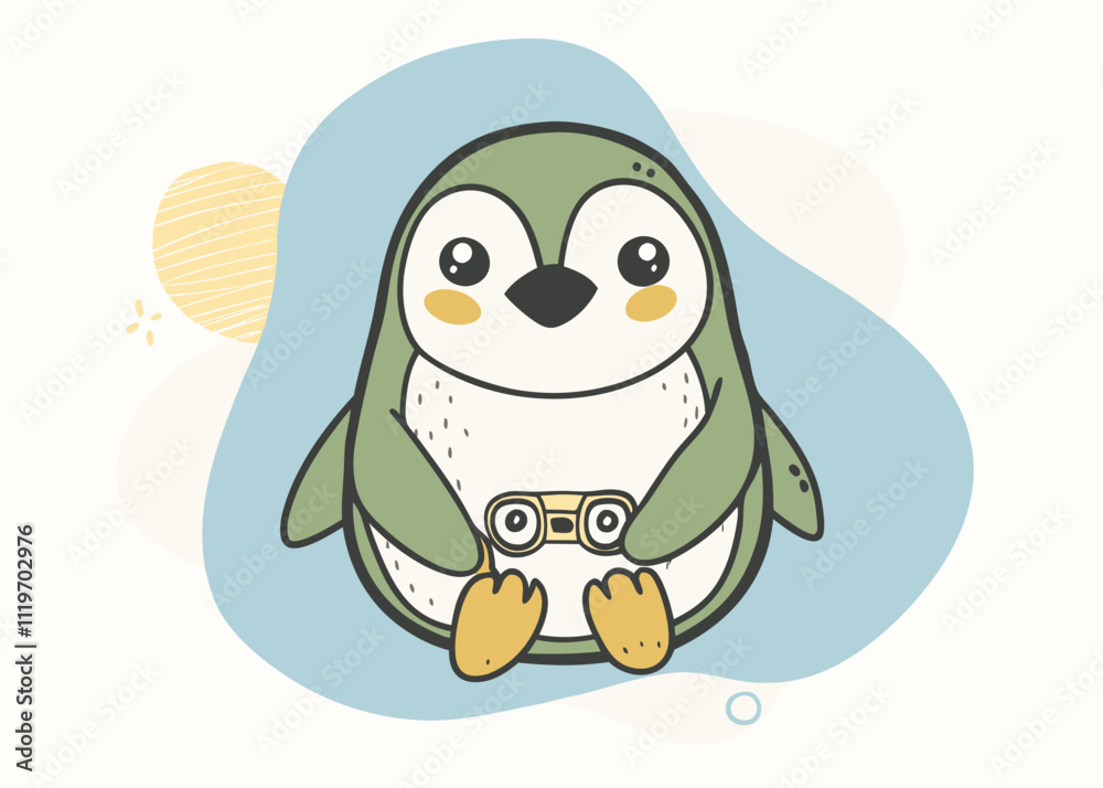 Obraz premium Cute Penguin with Binoculars Illustration
