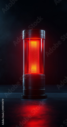 Red flashing siren with an emergency light glowing on a dark background, symbolizing urgency photo