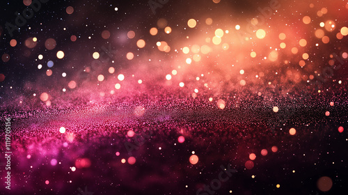 dark background with swirling, pink and orange lights and many tiny, bright spots