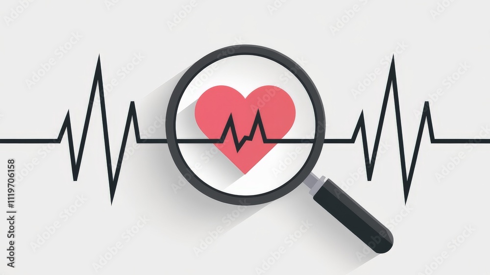Magnifying glass with heart and heart emotions graph on blue background. Magnifying glass with heart and heart emotions graph on blue background.