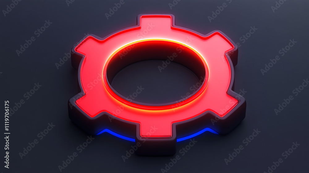 Glowing Red and Blue Gear Icon Glowing Red and Blue Gear Icon