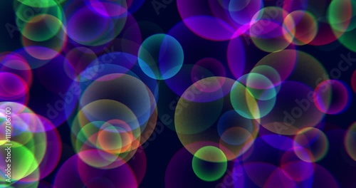 Multicolor colorful abstract background. Circles moving in 3D. Animated background and club video. Meditation video. Seamless loop. Loop