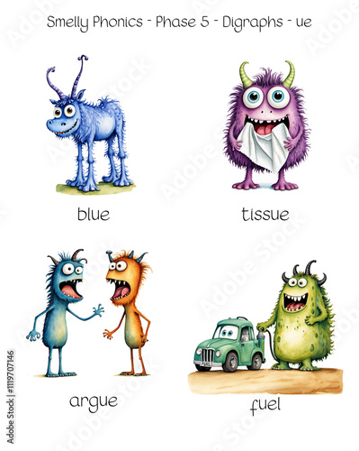 Smelly Phonics - Phase 5 - Digraphs - ue - blue, tissue, argue, fuel photo