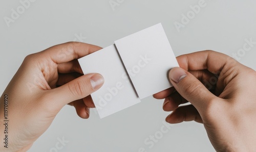 Hands holding a blank card for potential business opportunities and creative ideas.