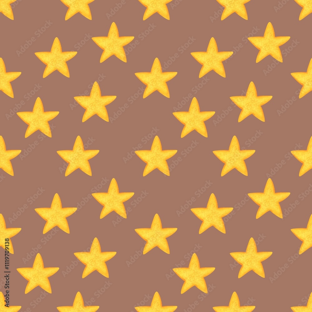 Starry Night Seamless Pattern on PANTONE Mocha Mousse Background Starry Night Seamless Pattern on PANTONE Mocha Mousse Background