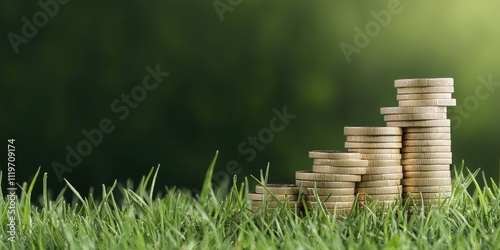 Stacks of coins on green grass symbolize growth, prosperity, and investment in the financial landscape.