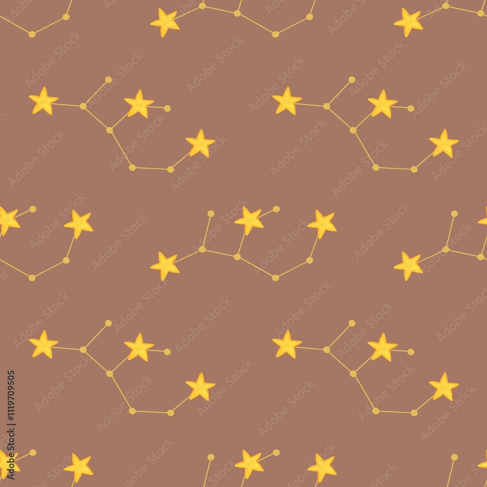Virgo Zodiac Design Seamless Pattern on PANTONE Mocha Mousse Background Virgo Zodiac Design Seamless Pattern on PANTONE Mocha Mousse Background