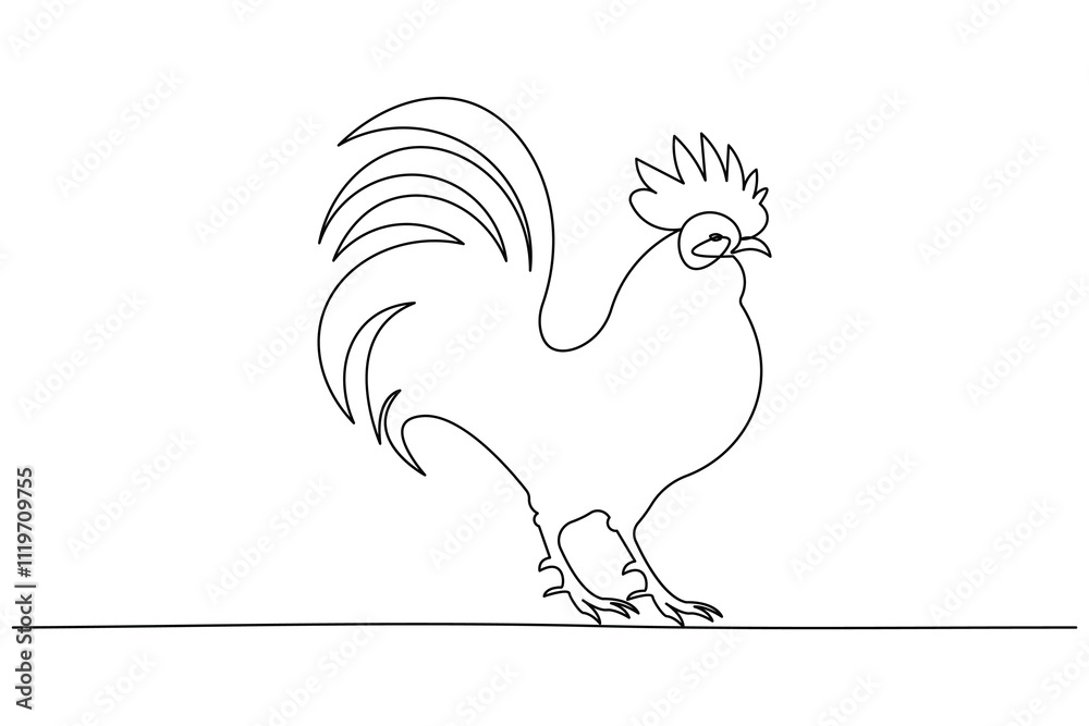 Fototapeta premium Chickens rooster continuous line drawing and minimalist style isolate outline vector icon