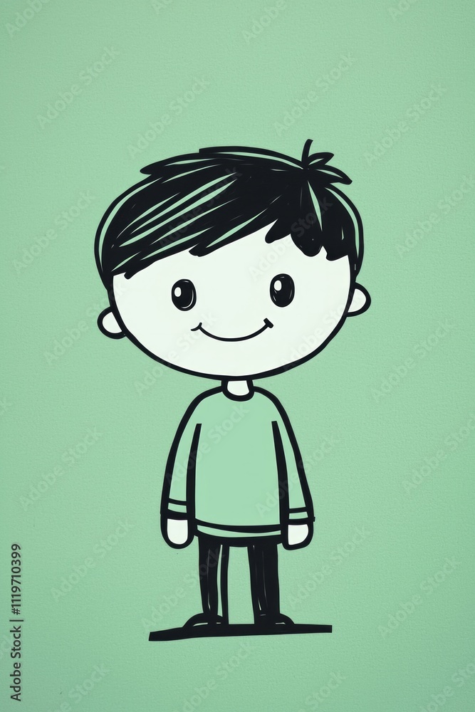 A cute cartoon character with simple lines and shapes, minimalistic design on a green background A cute cartoon character with simple lines and shapes, minimalistic design on a green background