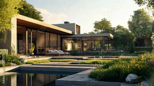 Modern House with Pool and Lush Landscaping