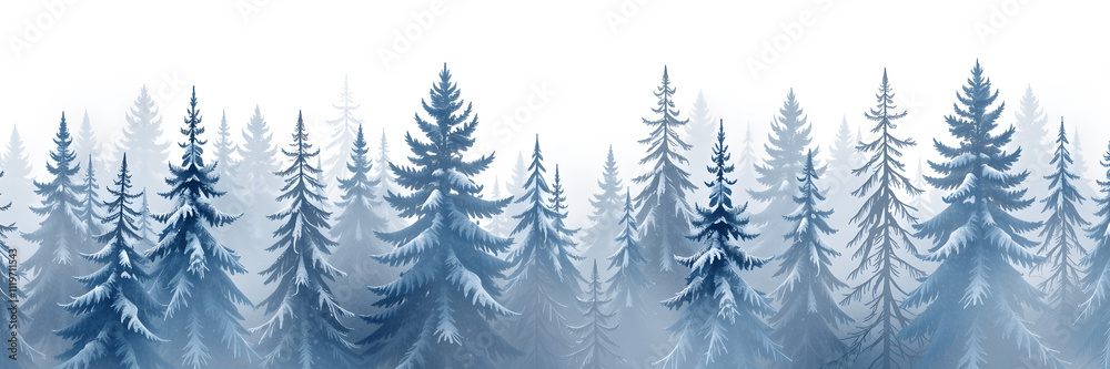 Obraz premium Soft watercolor illustration of a serene winter forest landscape