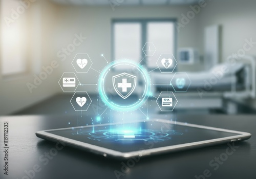 Healthcare medical icons for the modern Health insurance concept in hospital background