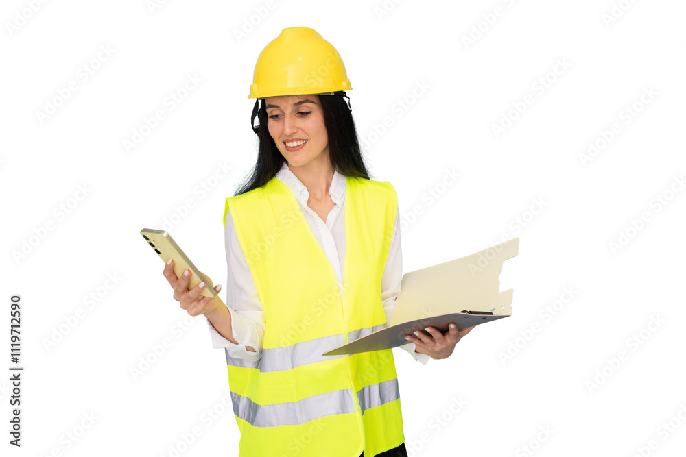 Confident architect woman in construction safety attire Confident architect woman in construction safety attire