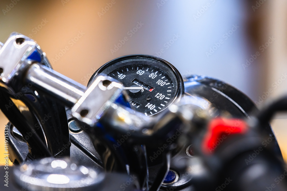 Sport bike dashboard. Speedometer, odometer and buttons