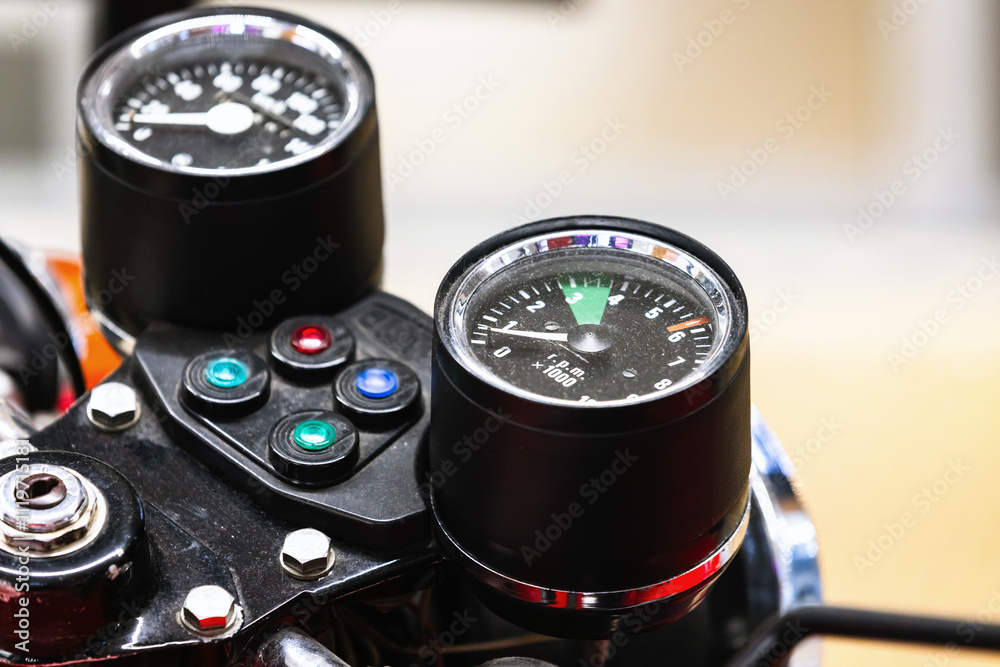 Analog sport bike dashboard with speedometer, tachometer, odometer Analog sport bike dashboard with speedometer, tachometer, odometer