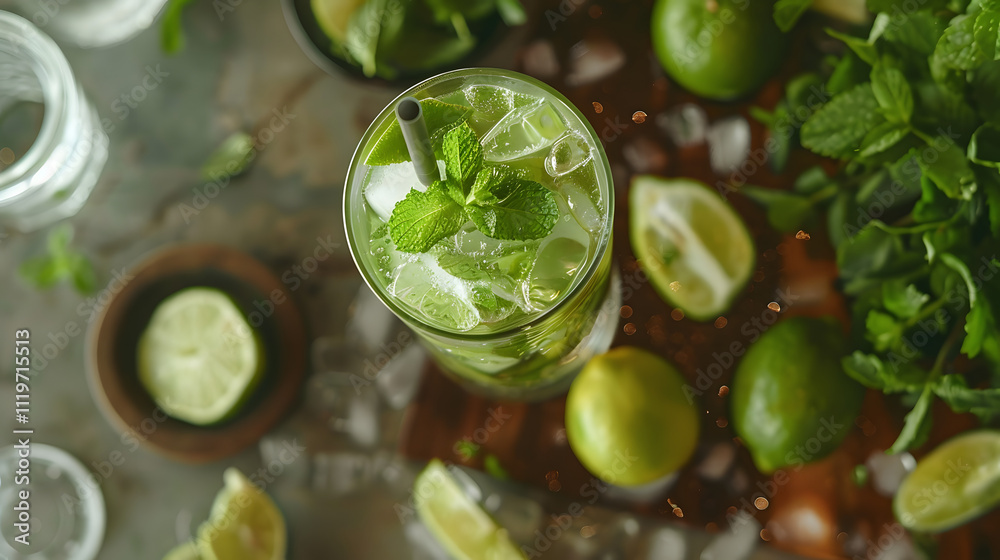  Lime Mojito glass with ingredients