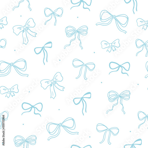 Baby Blue Coquette Bows Seamless Vector Pattern