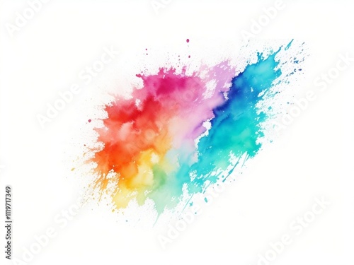 Vibrant hand-drawn watercolor splash with a rainbow color blend