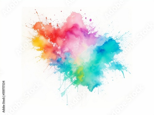 Vibrant handmade watercolor splash featuring a blend of rainbow colors