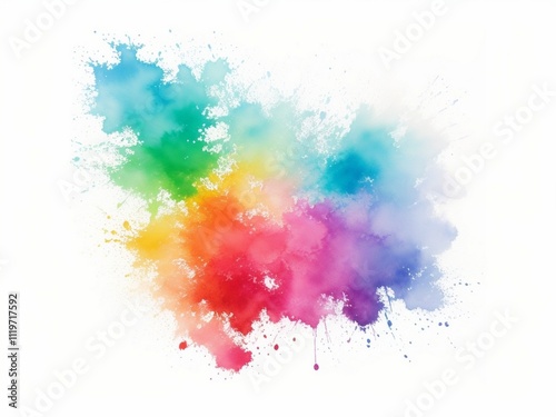 A vibrant handmade watercolor splash with a rainbow color palette.