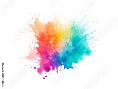 A vibrant handmade watercolor splash with a rainbow color palette.