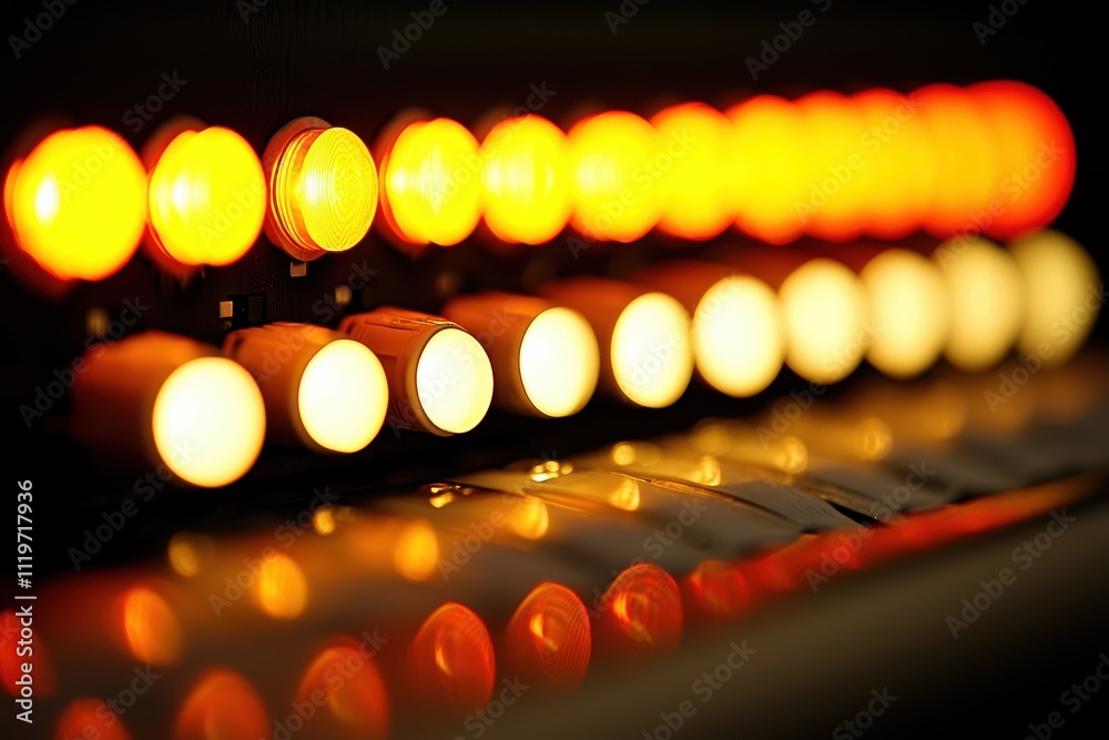Illuminated Control Panel with Vibrant Orange and Yellow Lights