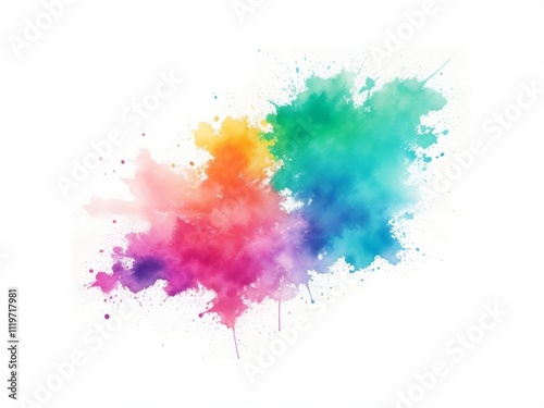 Vibrant handmade watercolor splash with rainbow colors.