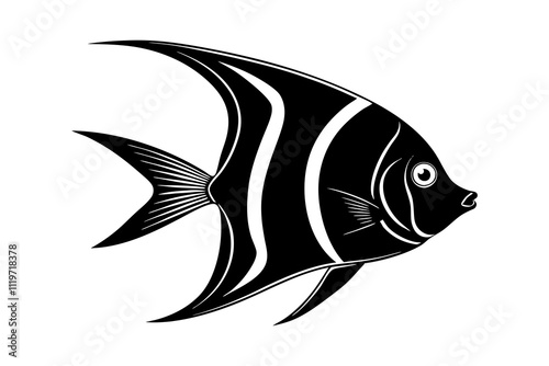 Angelfish Silhouette (Pterophyllum Scalare) – Graceful Freshwater Fish Silhouette for Art & Prints