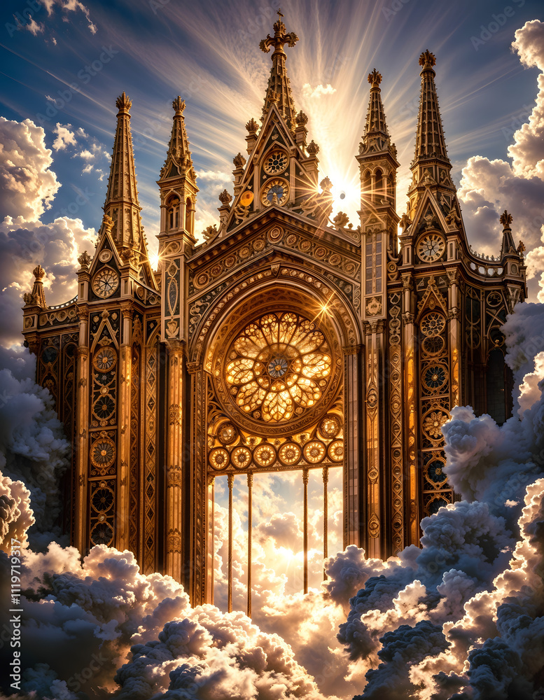 Fototapeta premium Golden Heavenly Gates Amidst Majestic Clouds