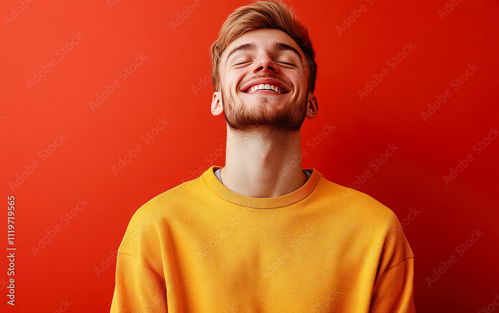 A man in a yellow shirt is smiling and looking at the camera A man in a yellow shirt is smiling and looking at the camera