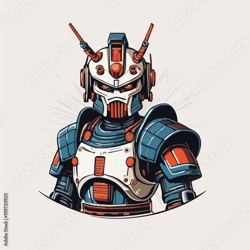 Futuristic Samurai Robot, Detailed Armored Warrior Illustration